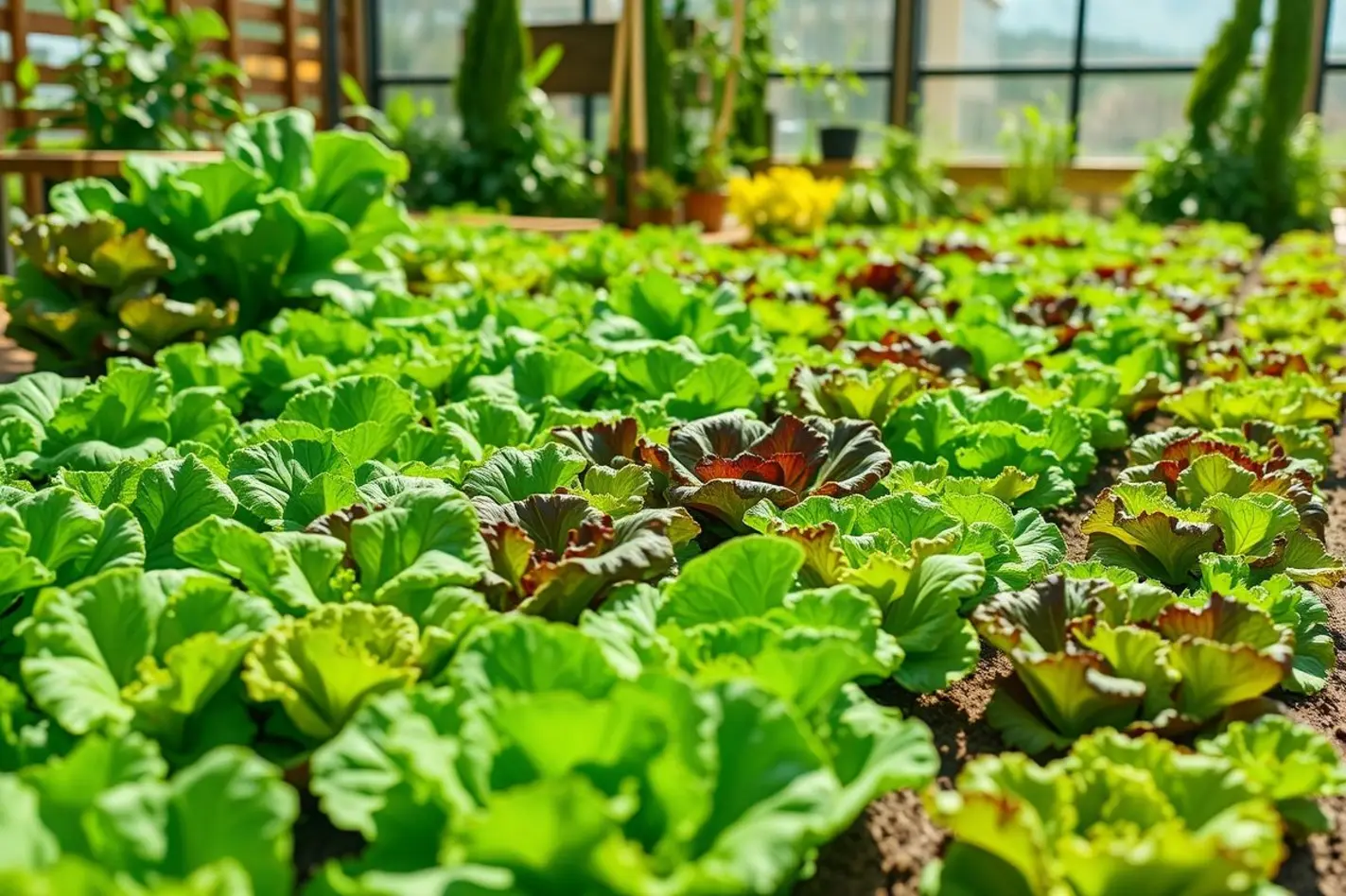 Horta com diferentes variedades de alfaces