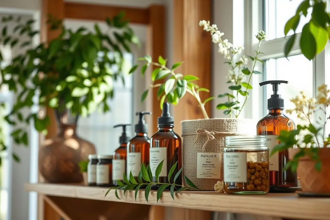 Ambiente acolhedor com produtos naturais e artesanais para cuidado capilar