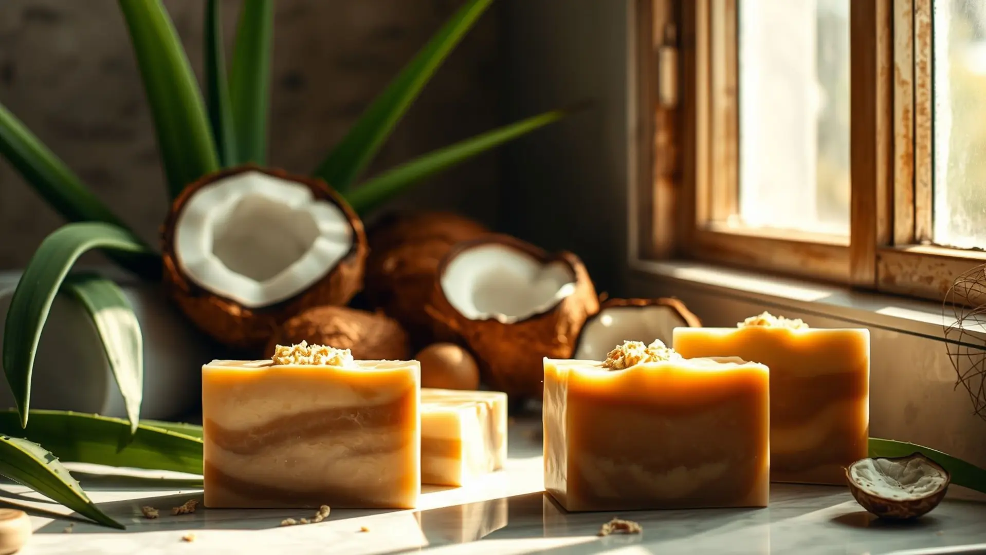 3 Ingredientes Naturais que Deixam o Sabonete Mais Hidratante do Que Muitos Cremes 1 Ingredientes naturais para sabonete em um banheiro acolhedor.