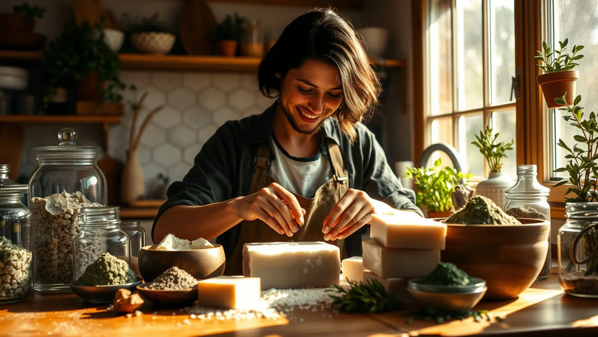 O Sabonete Artesanal Que Me Salvou da Acne — Veja Como Fazer em Casa 1 Pessoa fazendo sabonete artesanal em uma cozinha iluminada