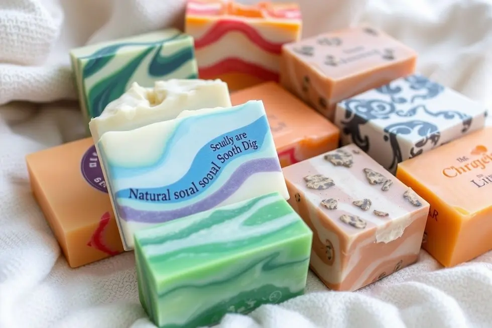 Diversidade de sabonetes artesanais naturais.