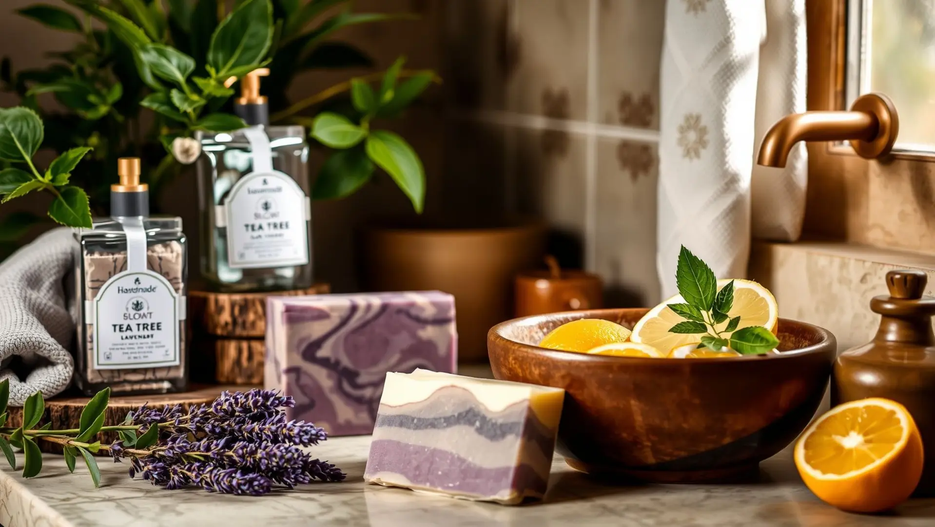 Sabonete artesanal com óleos essenciais em um ambiente acolhedor.