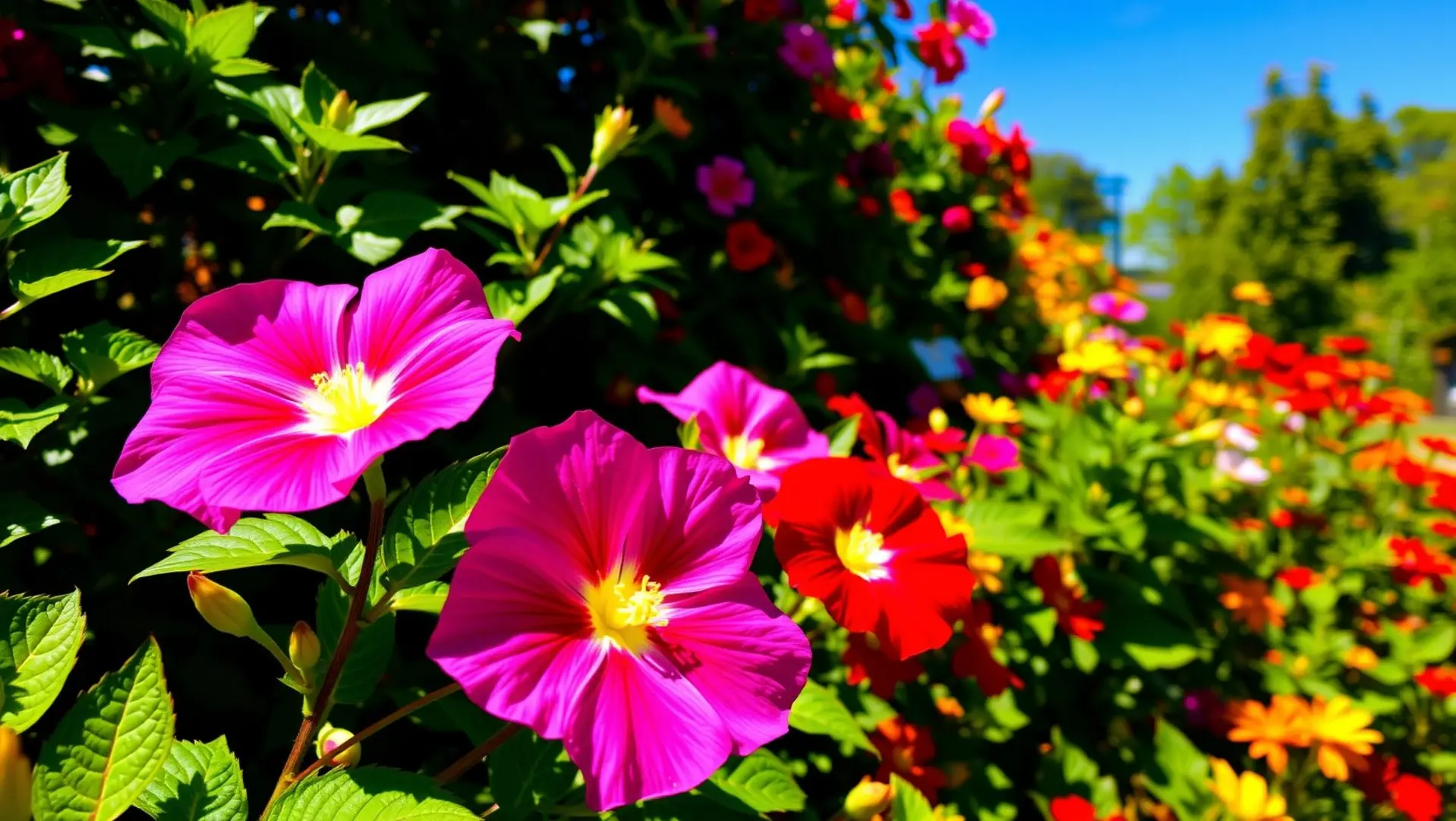 Jardim colorido com Cipó-de-São-João em destaque.